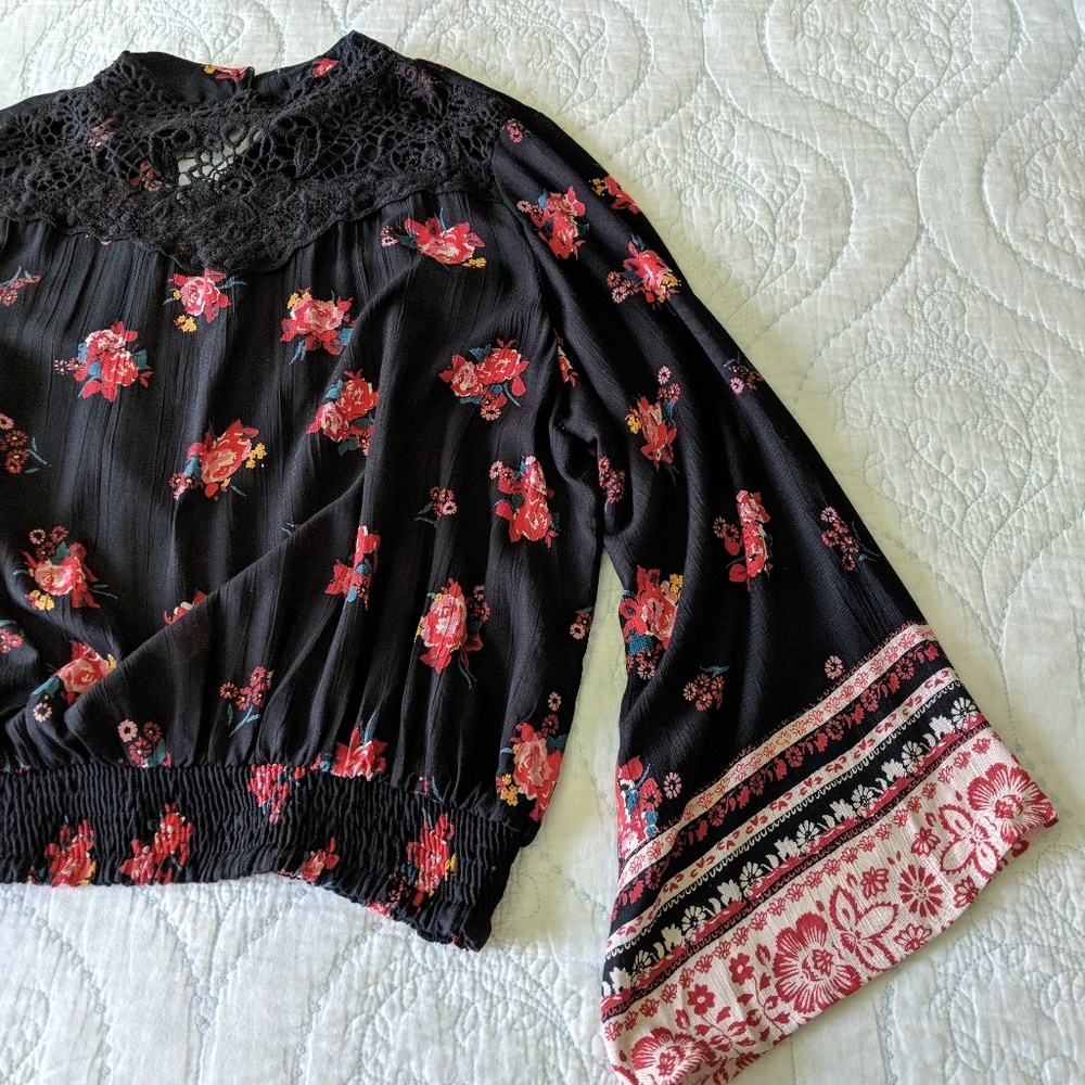 Angie brand black and red floral blouse size M